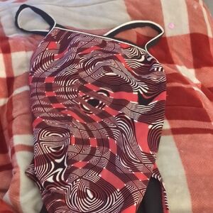 Red and Black Swirl Pattern Swimsuit
